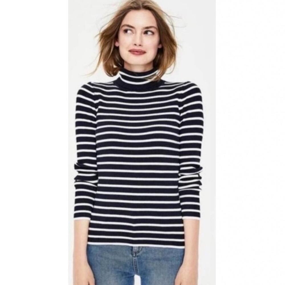 Dip Navy White Striped Stretch Turtleneck